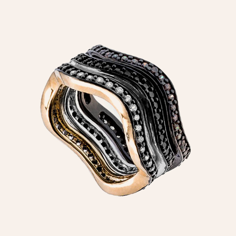 "Emotion Waves" 40ct CZ Set of 3 Wavy Stack Rings