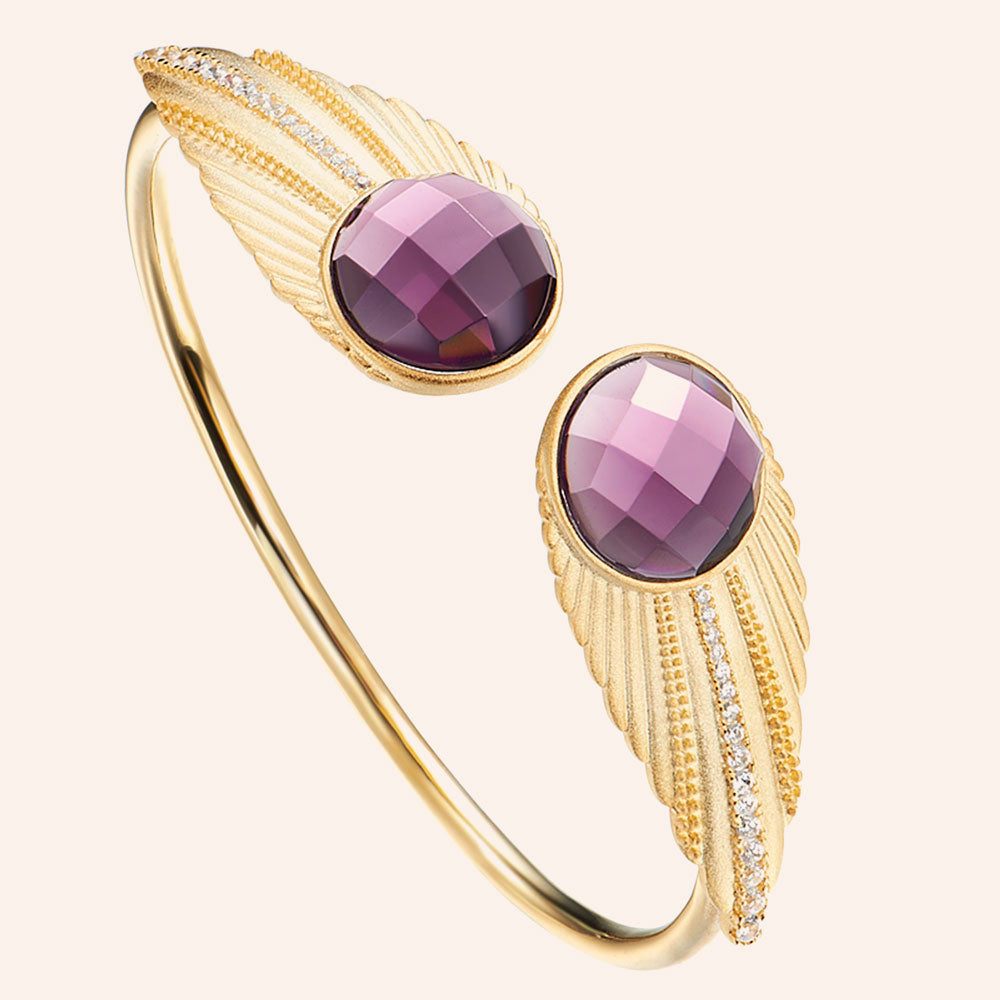 "Deco Owl" Round Purple Crystal Open Cuff Bracelet