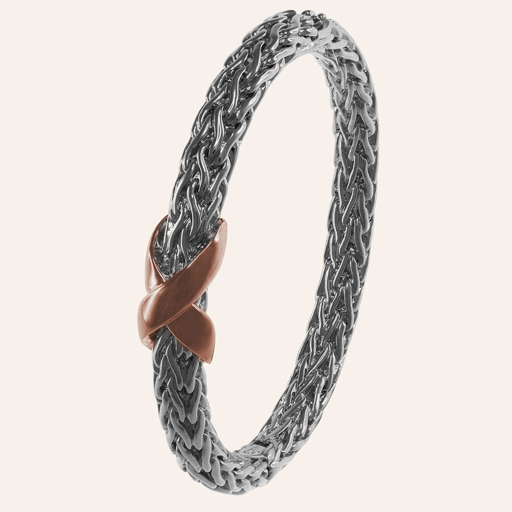 "Capital City" Two-Tone Braided Metal "X" Design Hinged Bangle