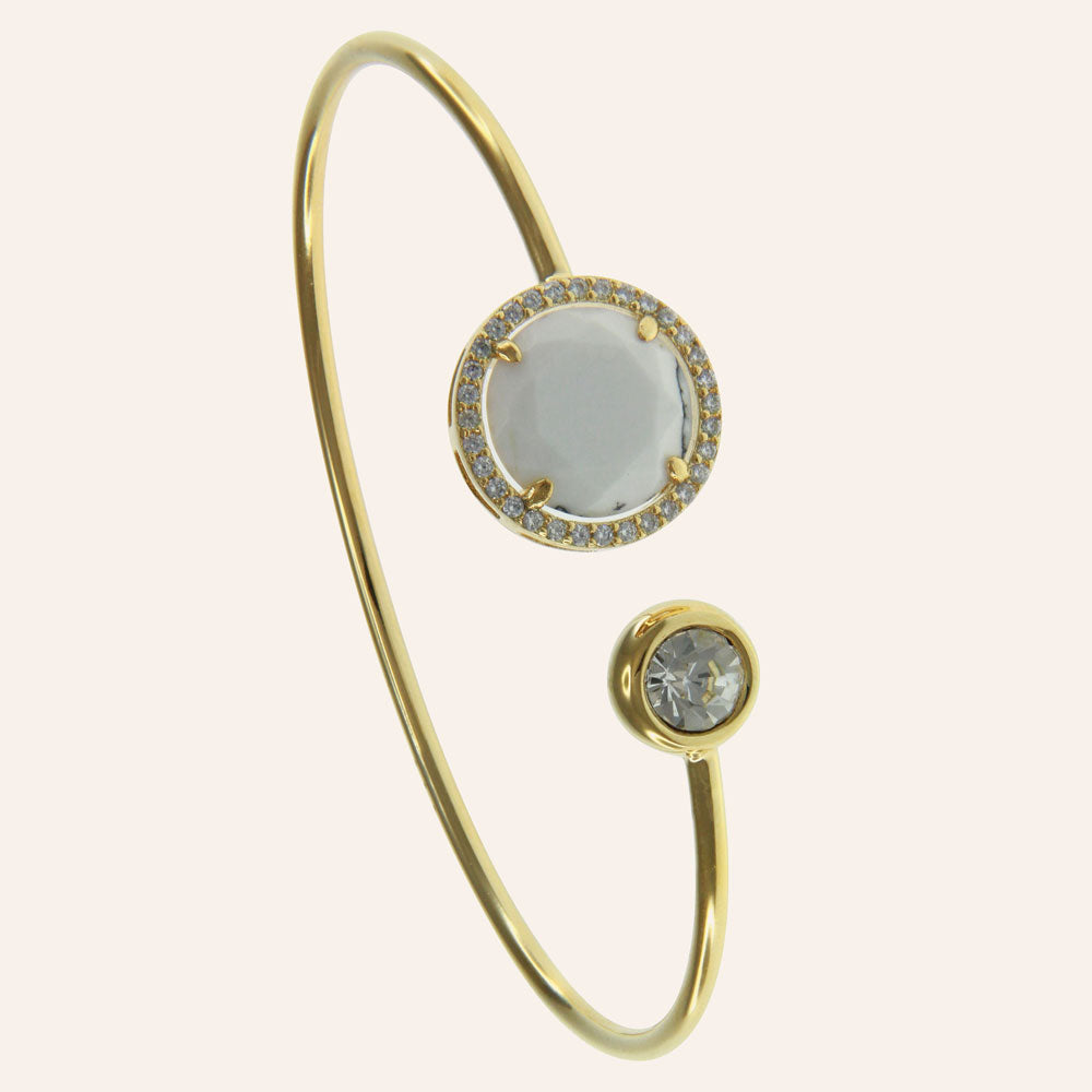 White Faceted Crystal Pave Prong-Set CZ's Wire Cuff Bracelet / Gold tone