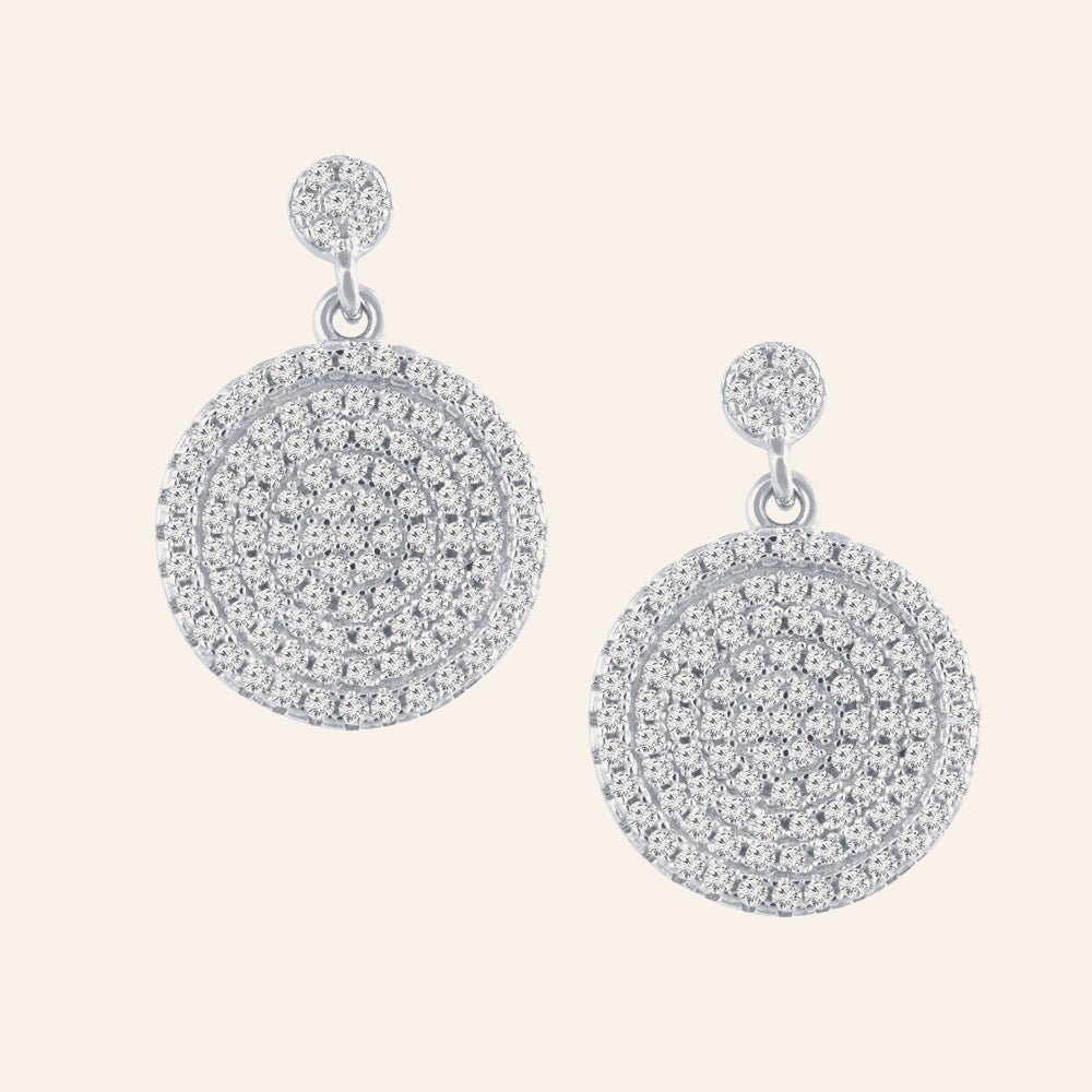 Circle Pave Prong-set CZ's Sterling Silver Dangling Earrings