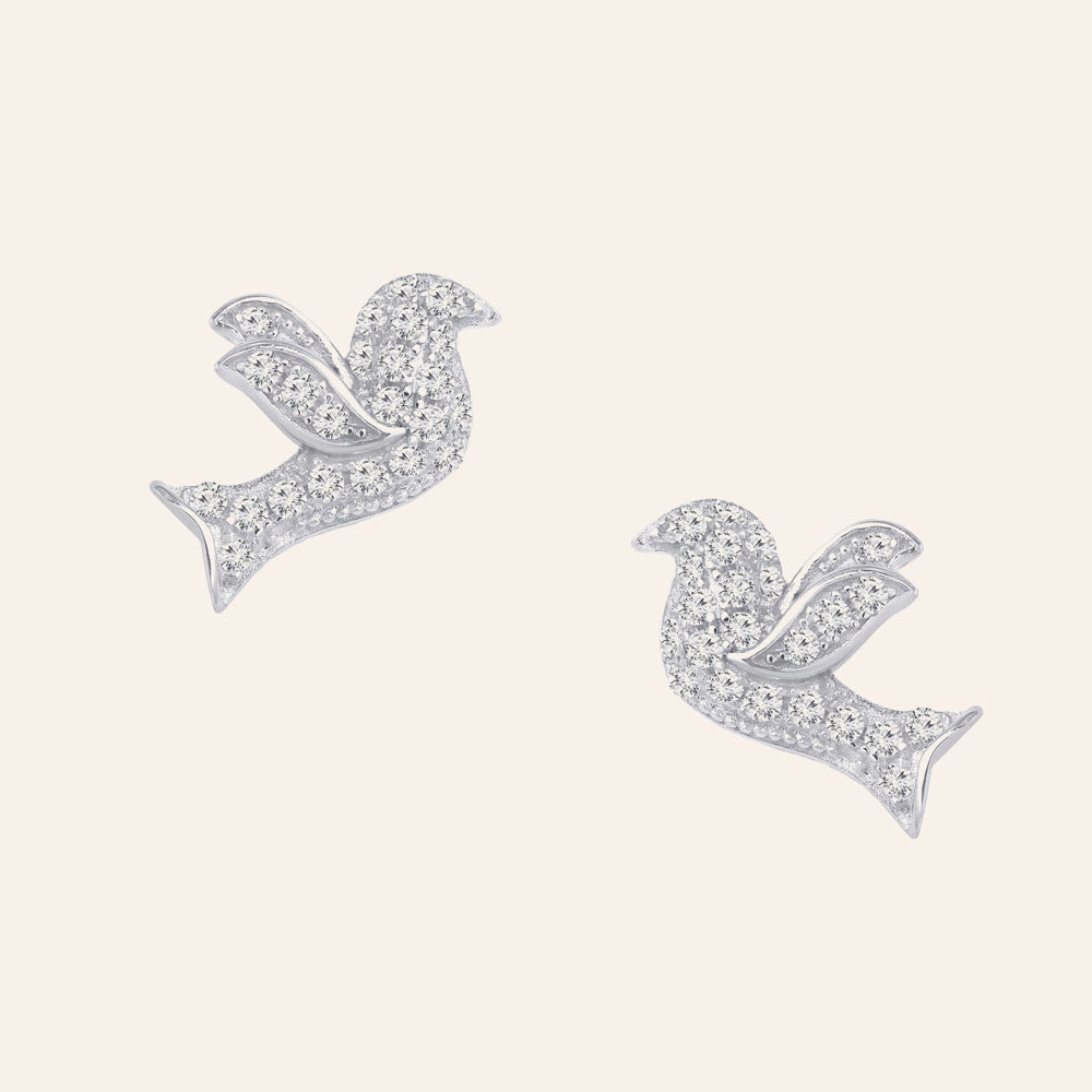 Dove Prong-set CZ's Sterling Silver Post Earrings