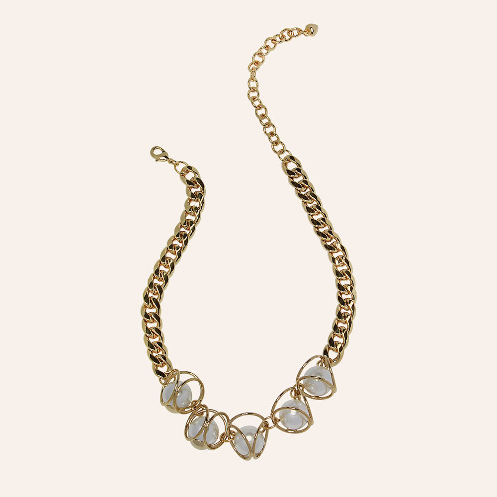 Glass Pearl Cage Statement Necklace