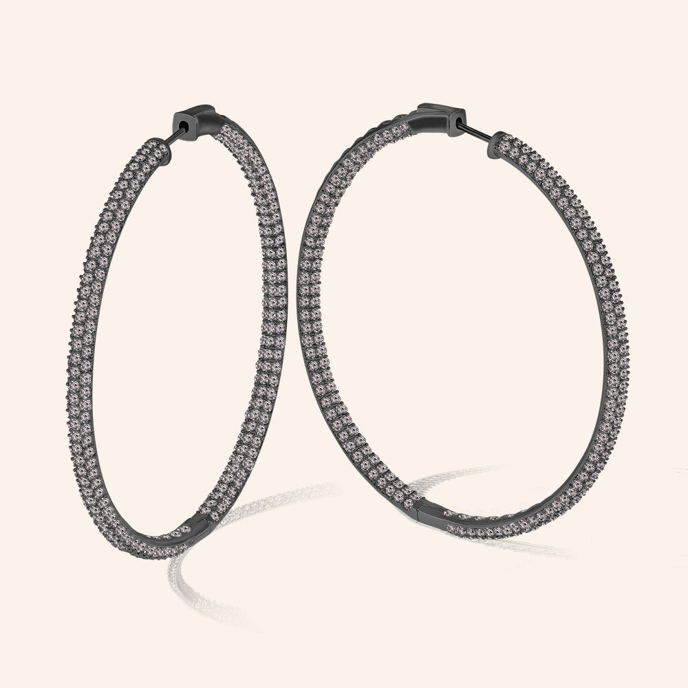 “The Grand” Hematite Plated Pave Crystal Inside-outside Hoop Earrings