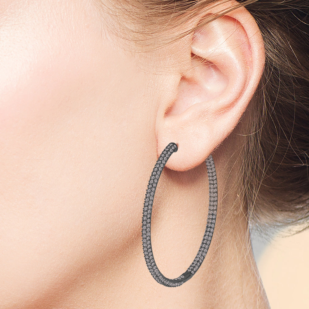 “The Grand” Hematite Plated Pave Crystal Inside-outside Hoop Earrings