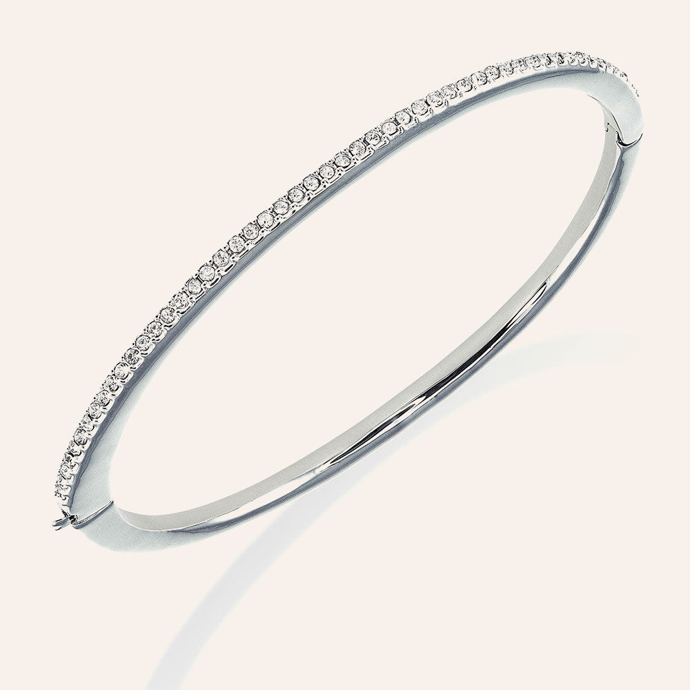"Pure Elegance" 1 Row Pave Crystal Hinged Bangle Bracelet