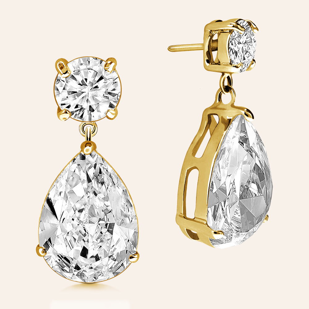 “Charlotte” 14ct Round and Pear Cut Drop Earrings