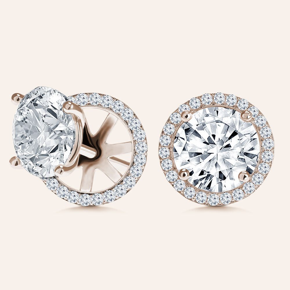 “Rachel”  8.5ct Round Cut Halo Stud Earrings and Jackets
