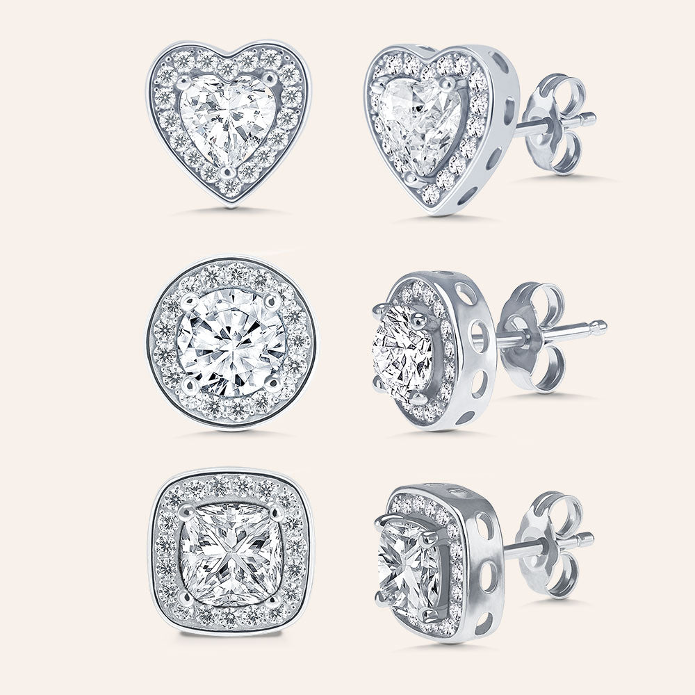 “Three ways to Glam” Sterling Silver 2CTW Set of 3 Post Earrings