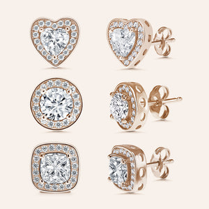 “Three ways to Glam” Sterling Silver 2CTW Set of 3 Post Earrings