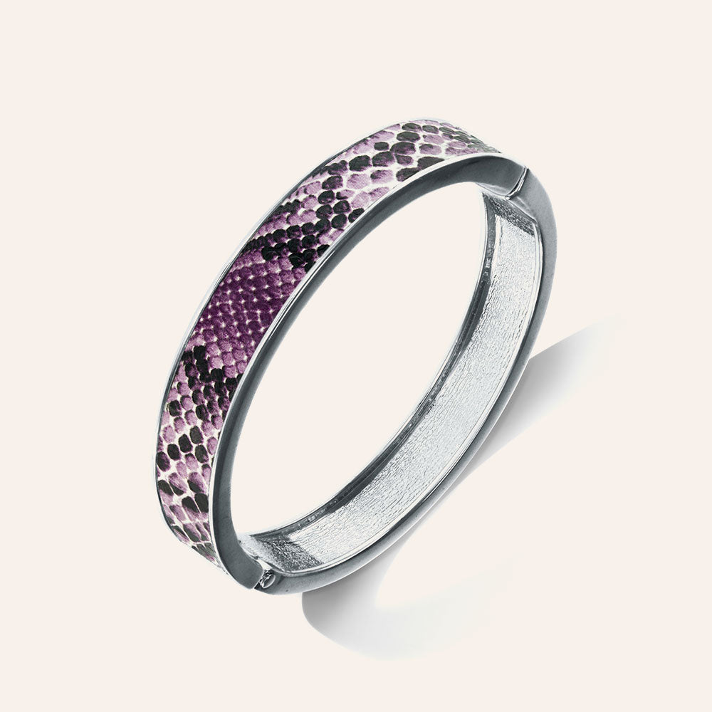 "Sabi Colori" Purple Haze Python Inlay Thin Hinge Bangle- Silvertone