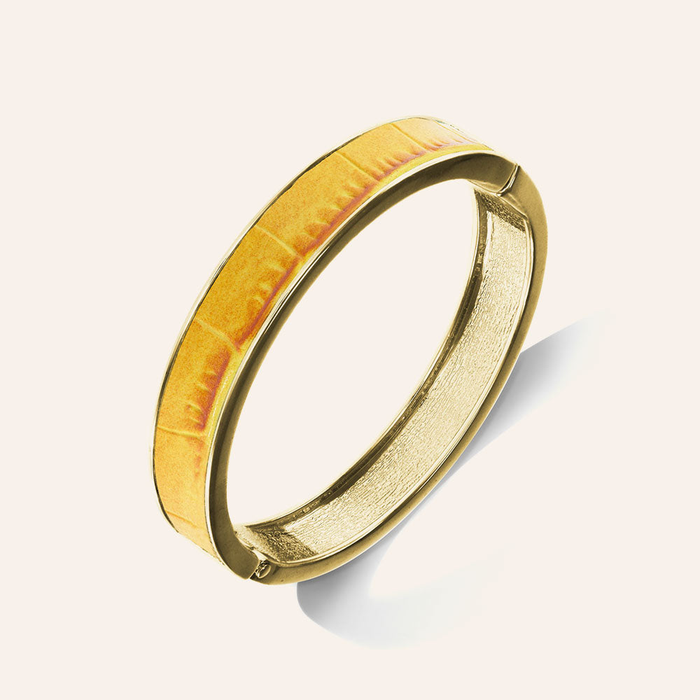 "Sabi Colori" Victorian Yellow Inlay Thin Hinge Bangle- Goldtone