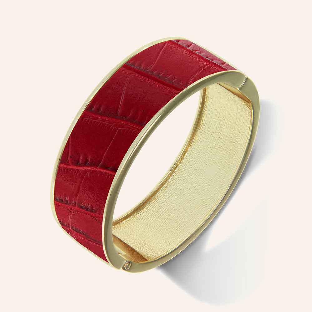 "Sabi Colori" Crimson Red Inlay Wide Hinge Bangle- Goldtone