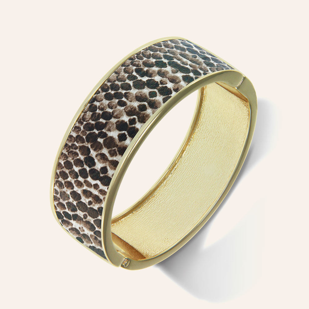 "Sabi Colori" Sand Phyton Inlay Wide Hinge Bangle- Goldtone