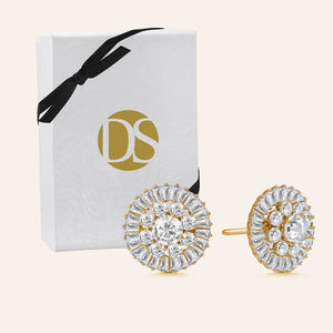 "Majesty Bloom" 7.8ctw Baguette Circle Cluster Stud Earrings