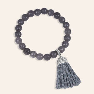 “Show that Tassel” Pave Crystals Semi-Precious Beaded Stretch Bracelet