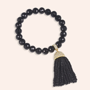 “Show that Tassel” Pave Crystals Semi-Precious Beaded Stretch Bracelet