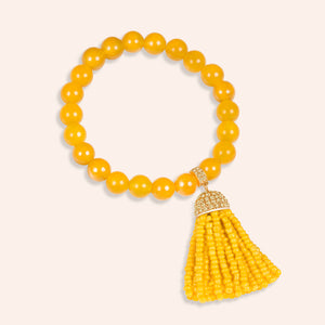 “Show that Tassel” Pave Crystals Semi-Precious Beaded Stretch Bracelet