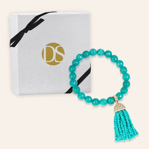 “Show that Tassel” Pave Crystals Semi-Precious Beaded Stretch Bracelet