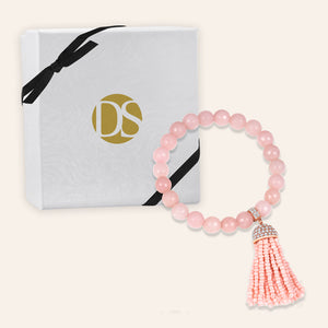 “Show that Tassel” Pave Crystals Semi-Precious Beaded Stretch Bracelet