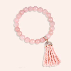 “Show that Tassel” Pave Crystals Semi-Precious Beaded Stretch Bracelet