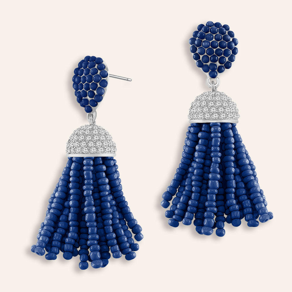 “The Petite Tassel” Pave Crystals & Seed Beads Drop Earrings