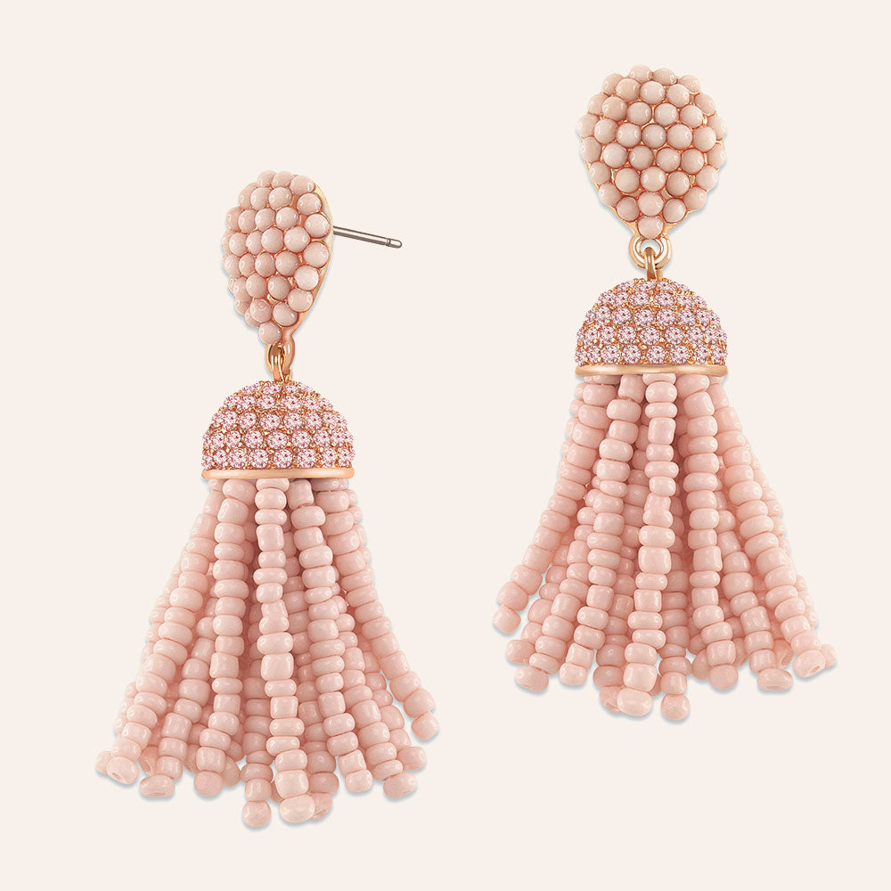 “The Petite Tassel” Pave Crystals & Seed Beads Drop Earrings