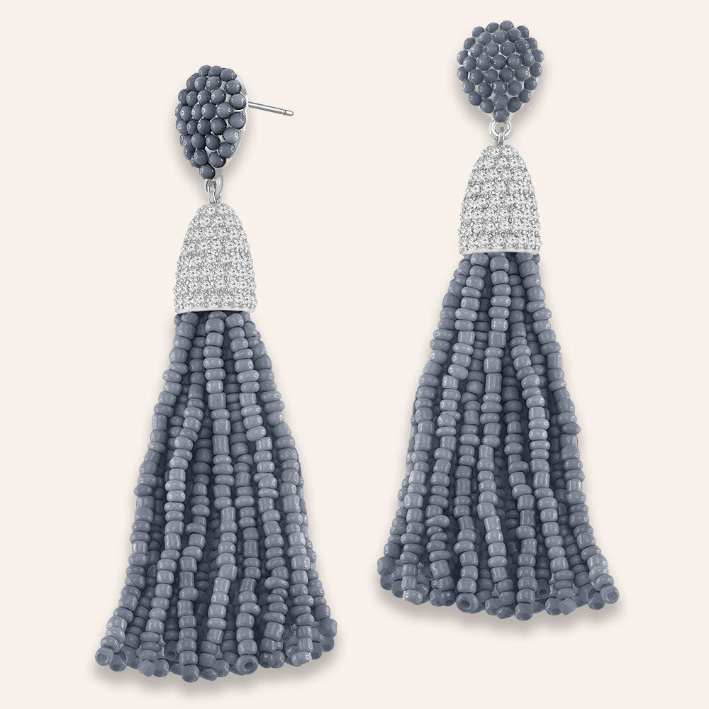 Time to Tassel” Pave Crystals & Seed Beads Drop Earrings