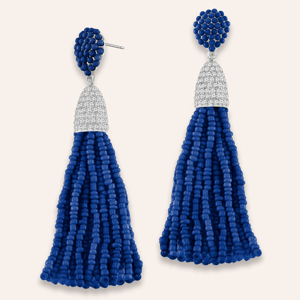 Time to Tassel” Pave Crystals & Seed Beads Drop Earrings