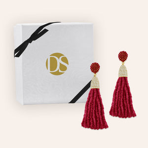 “Time to Tassel” Pave Crystals & Seed Beads Drop Earrings