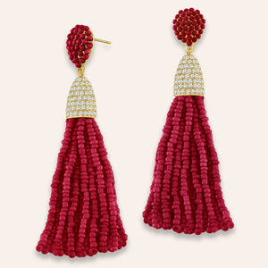 “Time to Tassel” Pave Crystals & Seed Beads Drop Earrings