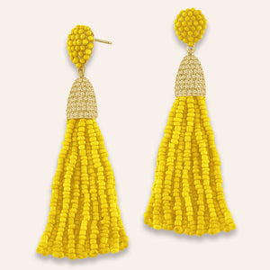 “Time to Tassel” Pave Crystals & Seed Beads Drop Earrings