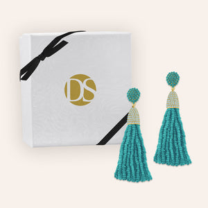 “Time to Tassel” Pave Crystals & Seed Beads Drop Earrings