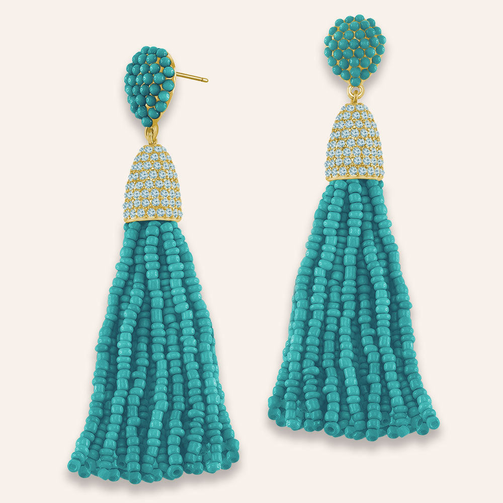 “Time to Tassel” Pave Crystals & Seed Beads Drop Earrings