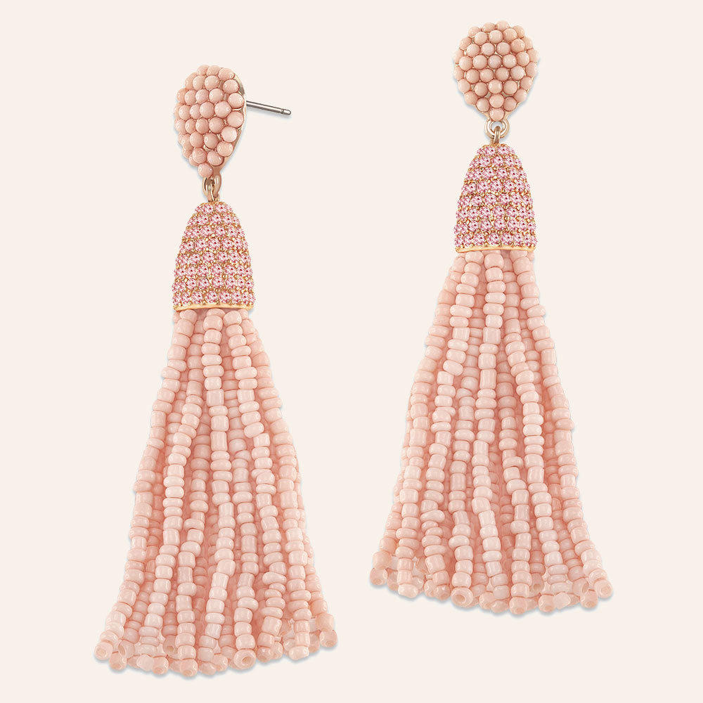 “Time to Tassel” Pave Crystals & Seed Beads Drop Earrings