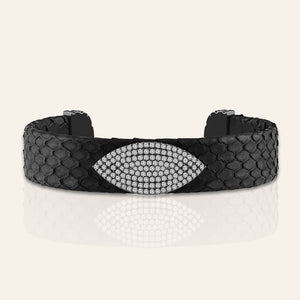 "Exotic Amulet"  Micro-Pave Genuine Leather Adjustable Cuff