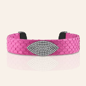 "Exotic Amulet"  Micro-Pave Genuine Leather Adjustable Cuff