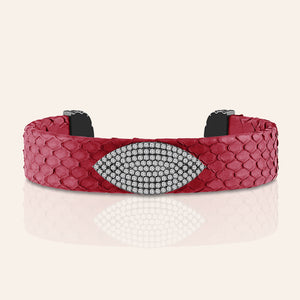 "Exotic Amulet"  Micro-Pave Genuine Leather Adjustable Cuff