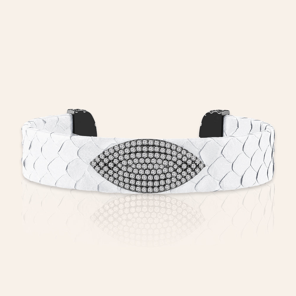 "Exotic Amulet"  Micro-Pave Genuine Leather Adjustable Cuff