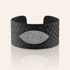 "Exotic Confidence" Micro-Pave  Genuine Leather Adjustable Cuff