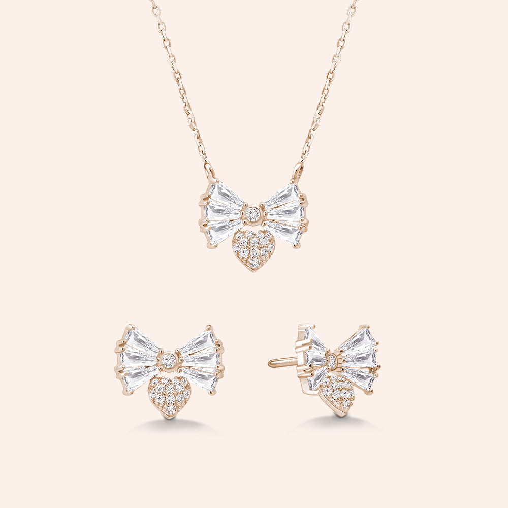 "Bow Down" 2.9CTW Baguette Stud Earrings and Necklace Set