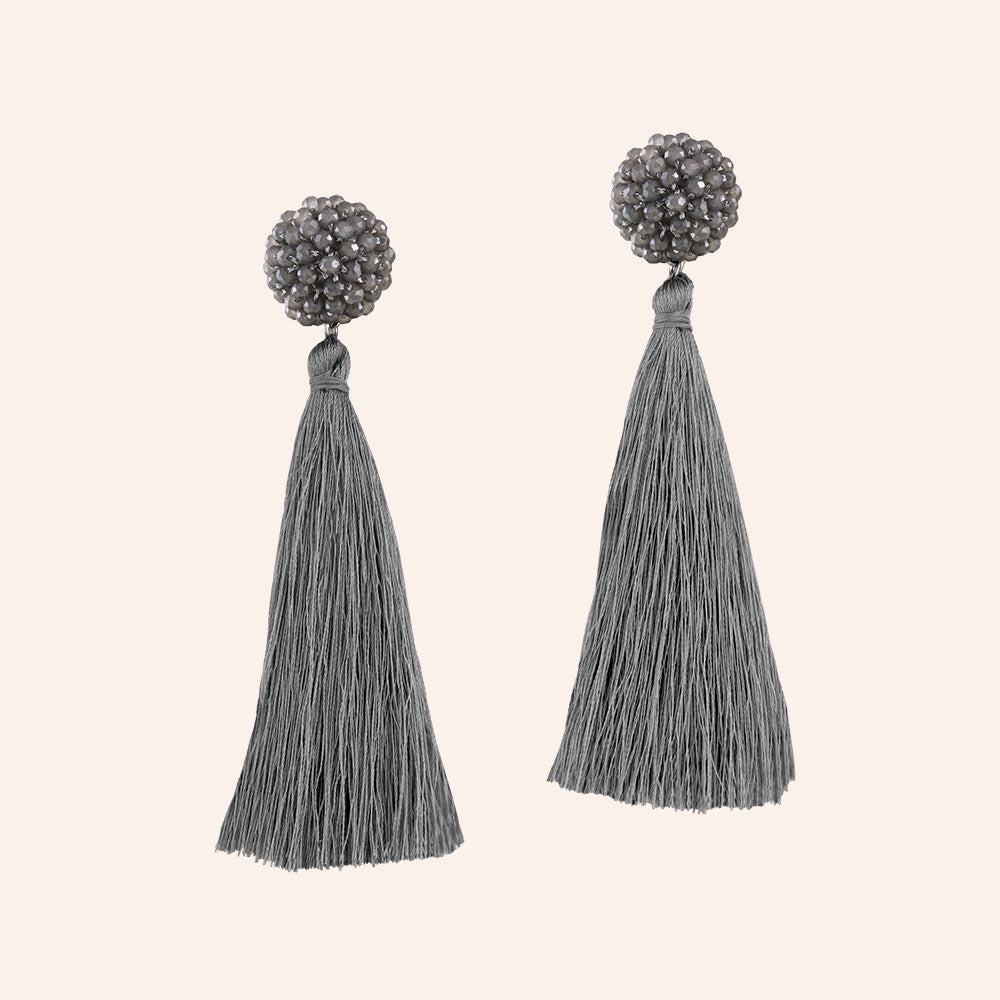 "Time to Bloom" Handcrafted Crochet Faceted Beaded Crystal Tassel Earrings
