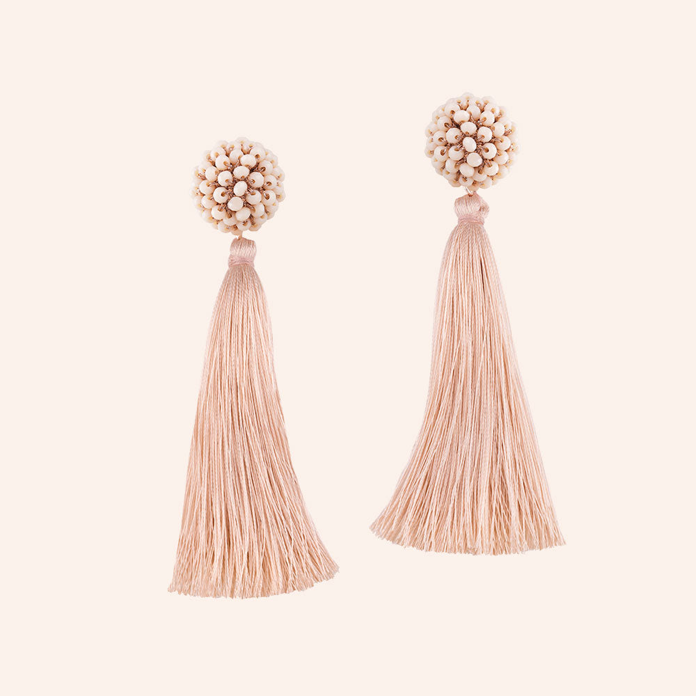 "Time to Bloom" Handcrafted Crochet Faceted Beaded Crystal Tassel Earrings