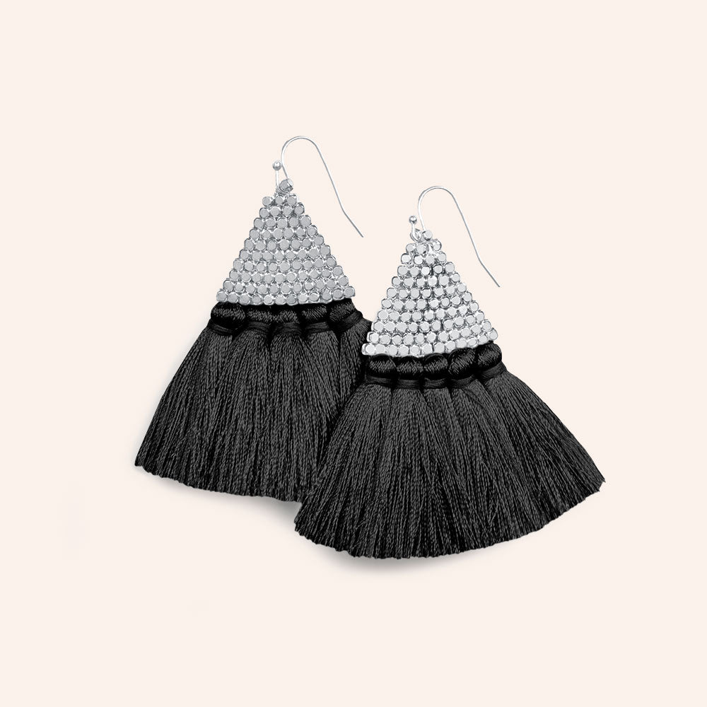 "Triana" Handcrafted Woven Beaded Tassel Drop Earrings