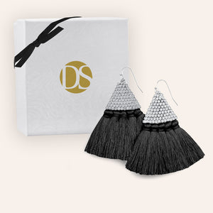"Triana" Handcrafted Woven Beaded Tassel Drop Earrings