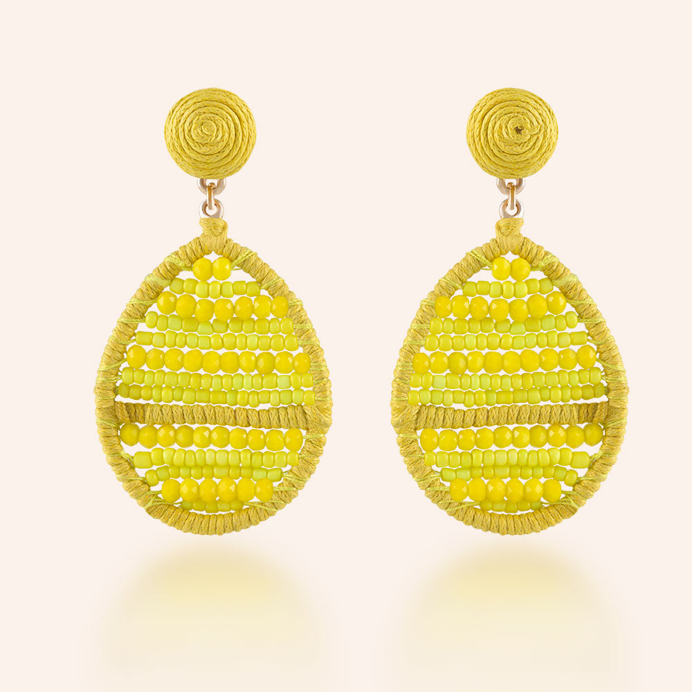 "Jardine" Handmade Woven Crystal Beads Teardrop Earrings