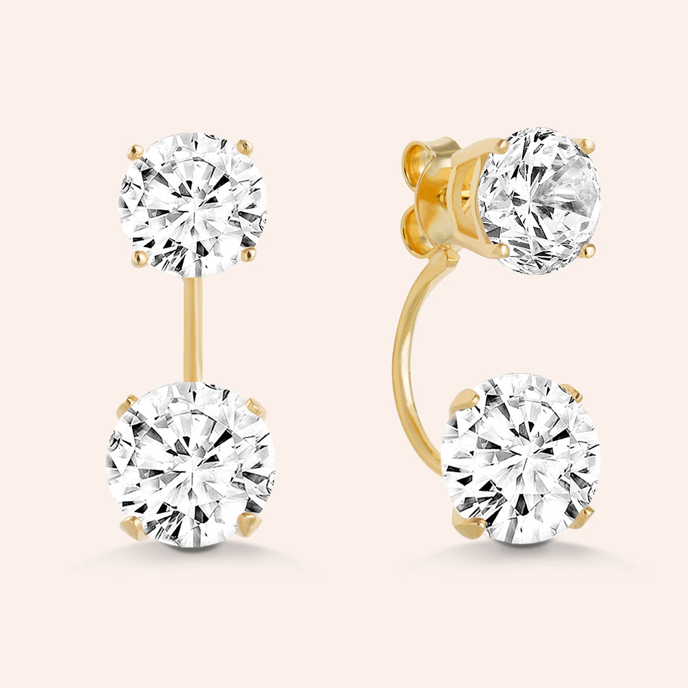 Trendy Duet 6.5CTW 2 Round Cut Stones Front Back Earrings Sterling DSF Jewels