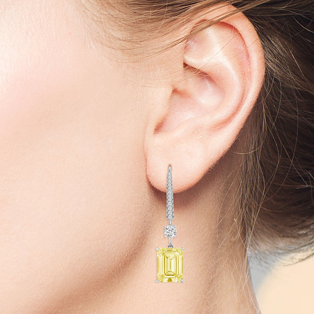 "Angelina" 9.5CTW Emerald Cut Drop Earrings