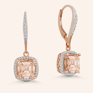 Amy" 2.0CTW Champagne Cushion Cut Pave Halo Dangling Earrings - Rose - DSF Jewels Amy" 2.0CTW Champagne Cushion Cut Pave Halo Dangling Earrings - Rose - DSF Jewels