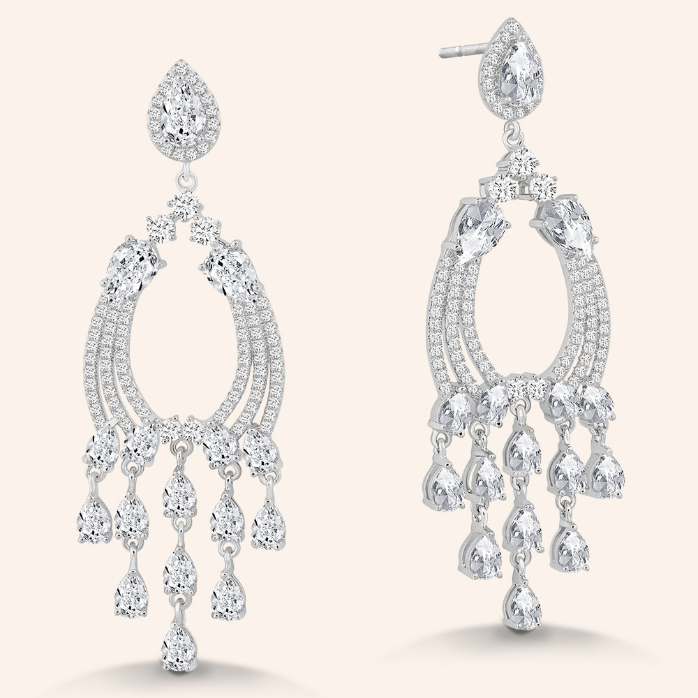 “Julianne” 5.7CTW Pear Cut Post Chandelier Earrings - Silver